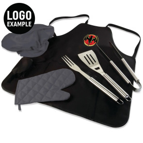 BBQ Apron Tote Pro with Tools, (Black with Dark Grey Accessories)