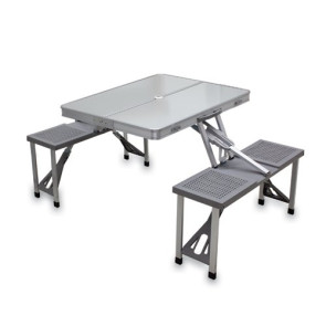 Aluminum Portable Picnic Table with Seats, (Silver)