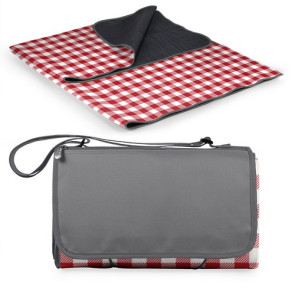 Blanket Tote Outdoor Picnic Blanket, (Red Check & Navy with Bla
