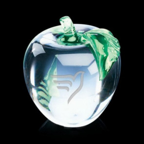 Colorless Glass Apple Award Paperweight