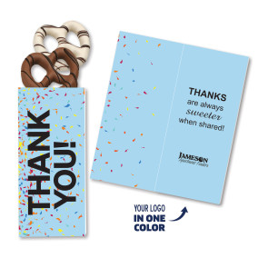 One Color Foil-Stamped Stock Gratitude Sweeter Cards with Chocolate Dipped Cookie Decorated with Company Logo