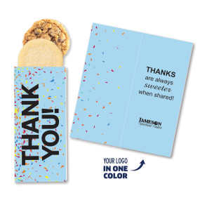 One Color Foil-Stamped Stock Gratitude Sweeter Cards with Oatmeal Raisin Cookies Decorated with Company Logo
