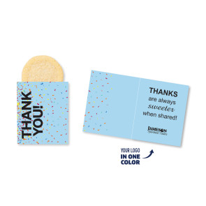 One Color Foil-Stamped Stock Gratitude Mini Sweeter Card with Single Sugar Cookie Decorated with Company Logo
