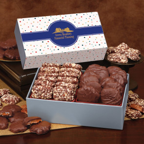 Toffee & Pecan Clusters in Gift Box with Bubbles Sleeve Decorated with Company Logo