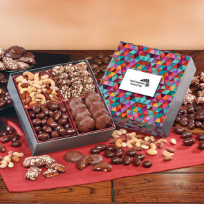 Gourmet Holiday Gift Box with Triangles Sleeve Decorated with Company Logo 