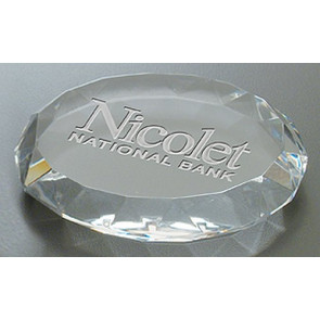 Faceted Oval Paperweight - Deep Etched