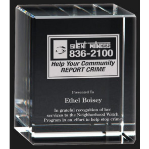 Large Cube Award Paperweight - Deep Etched