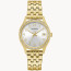 Caravelle Ladies boxed set with Gold tone watch with silver white dial and bracelet